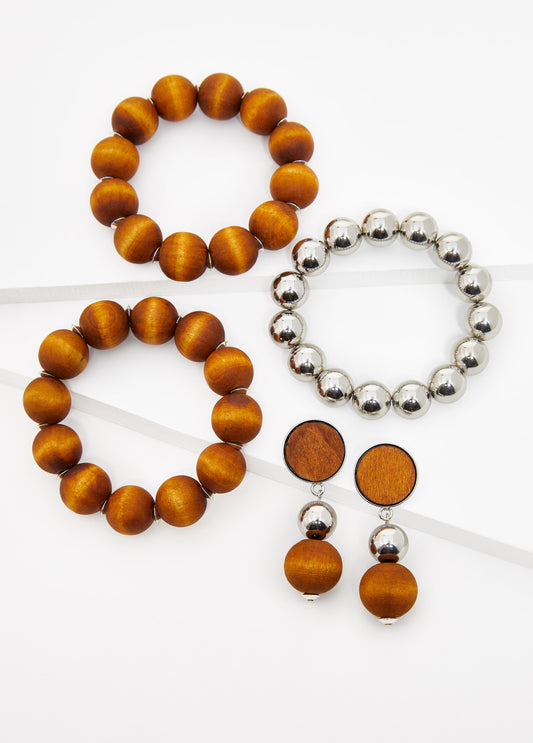 Wood Bracelets And Earrings Set